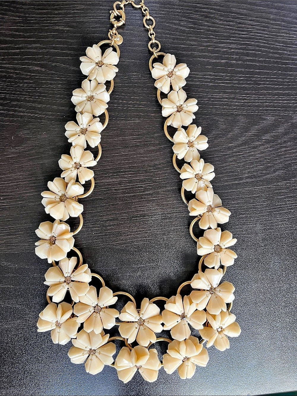 J.Crew Cream and White Floral Rhinestone Statement Necklace